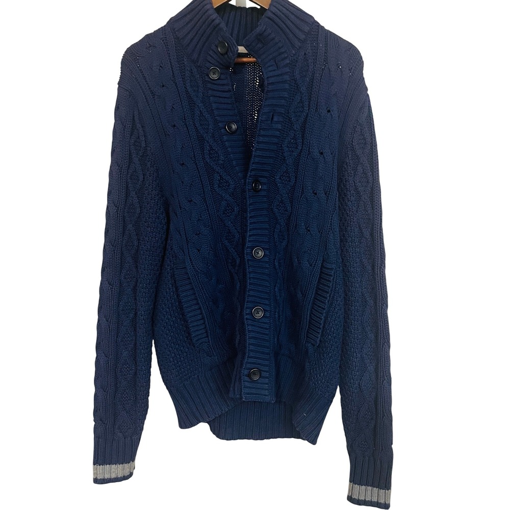 Banana Republic Men Cable Knit Shawl Cardigan L Navy Coastal Tennis Prep Grandpa